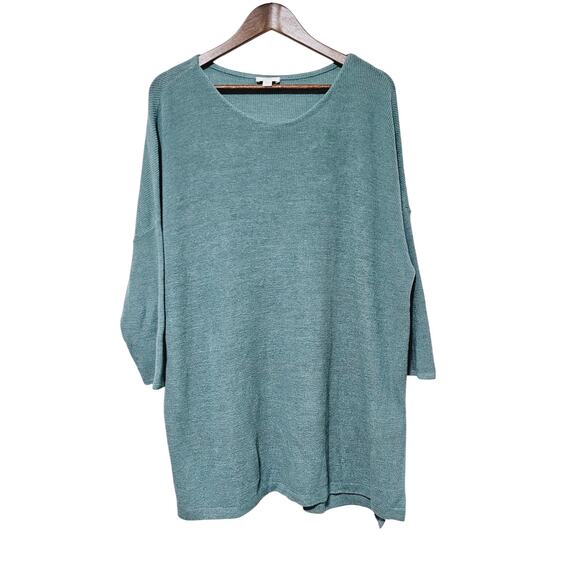 Pure Jill Linen Blend Sweater Women's Sz XL Green Crew Neck Oversized 3/4 Sleeve - Picture 1 of 7